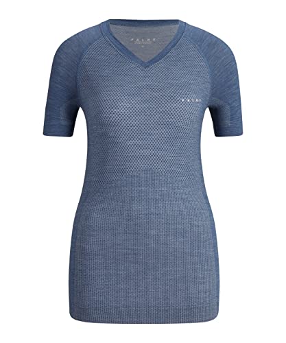 FALKE Damen Baselayer-Shirt Wool-Tech Light V Neck W S/S SH Wolle Schnelltrocknend 1 Stück, Blau (Captain 6751), M von FALKE