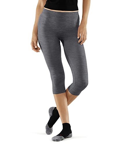 FALKE Damen Baselayer-Hose Wool-Tech Light 3/4 W Ti Wolle Funktionsmaterial schnelltrocknend 1 Stück, Grau Grey-Heather 3757, L von FALKE