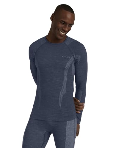 FALKE Herren Baselayer-Shirt Wool Tech. Funktionsmaterial Wolle Schnelltrocknend Warm 1 Stück, Blau (Capitain 6751), XL von FALKE