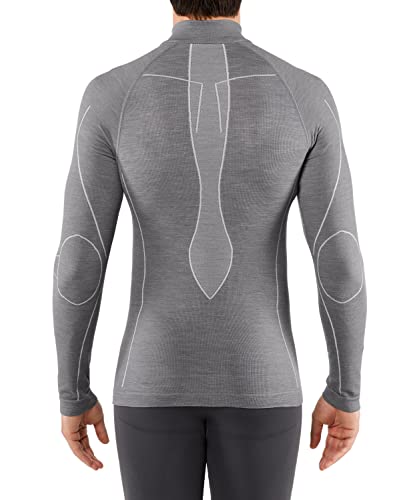 FALKE Herren Baselayer-Shirt Wool-Tech High Zip Neck M L/S SH Wolle schnelltrocknend 1 Stück, Grau (Grey-Heather 3757), XL von FALKE