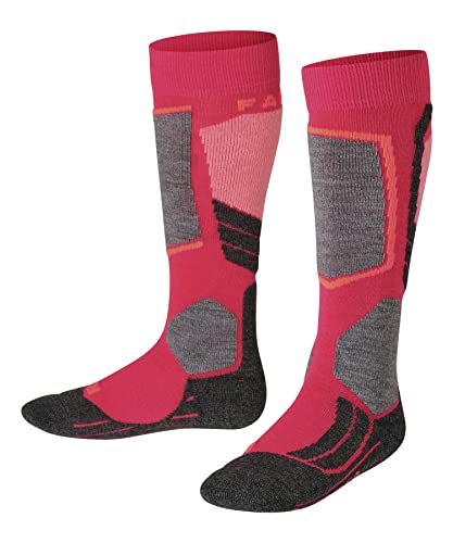 FALKE Unisex Kinder Skisocken SK2 Intermediate K Kh Wolle Funktionsmaterial warm dick 1 Paar, Rot Rose 8564, 31-34 von FALKE
