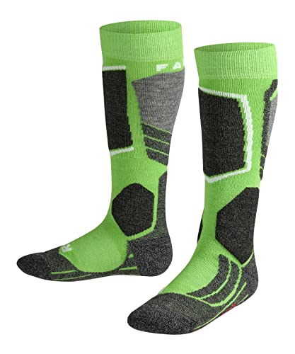 FALKE Unisex Kinder Skisocken SK2 Intermediate K KH Wolle warm dick 1 Paar, Grün (Vivid Green 7231), 31-34 von FALKE