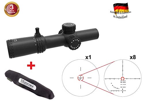 FALKE Premium Zielfernrohr 1-8x26 Pro mit SAS Absehen, beleuchtet, 34 mm Mittelrohr-Durchmesser, Red-Dot und ZF in einem von FALKE