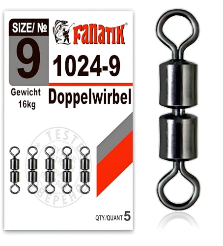 FANATIK 5xDoppelwirbel 1024 Double Swivel Angel Wirbel Gr. 10, 9, 8, 7, 6, 5 (Schwarz, 10: 9mm - 14kg) von FANATIK