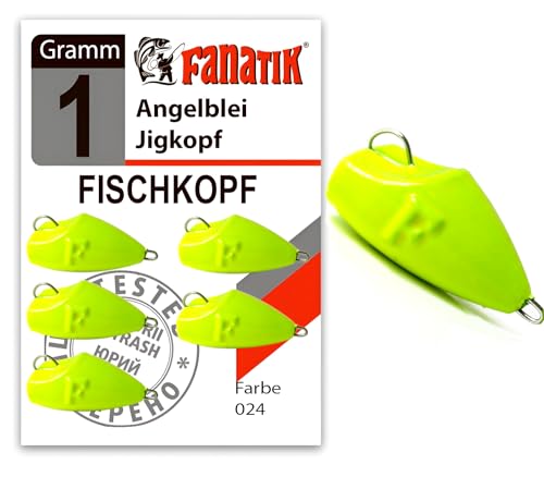 FANATIK Cheburashka Fischkopf Jig Jigkopf Bleikopf Wechselblei Gewicht Angelnblei Bleikopf Zander Grundblei Bleie Angelset Bleikugel für Gummifische 3g - 50g (18 Gramm - 5 Stück, Gelb - 024) von FANATIK