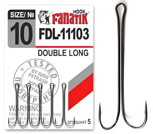 FANATIK Doppelhaken Double Long FDL-11103 gr. 8, 6, 4, 2, 1, 1/0, 2/0, 3/0, 4/0 jig Angel Fishing Hook für Gummiköder Offset (Black, 22mm - #12-5 Stück) von FANATIK