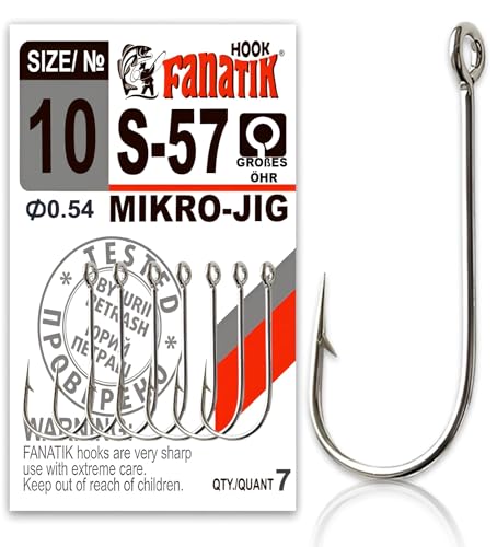FANATIK Haken MIKRO-JIG s-57 gr. 10, 8, 6, 4, 2, 1 jig Angel Fishing Hook für Gummiköder (Schwarz, 16mm - #8-7 Stück) von FANATIK
