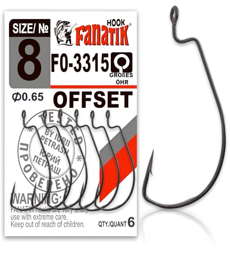 FANATIK Haken Offset FO-3315 gr. 8, 6, 4, 2, 1, 1/0, 2/0, 3/0, 4/0, 5/0 jig Angel Fishing Hook für Gummiköder (Schwarz, 28mm - #6-6 Stück) von FANATIK