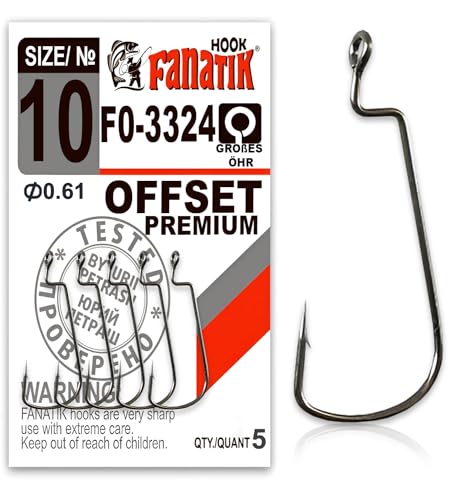 FANATIK Haken Offset Premium FO-3324 gr. 10, 8, 6, 4, 2, 1 jig Angel Fishing Hook für Gummiköder (Schwarz, 34mm - #4-5 Stück) von FANATIK