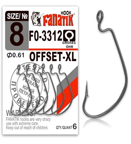 FANATIK Haken Offset-XL FO-3312-XL jig Angel Fishing Hook für Gummiköder (Schwarz, 18mm - #8-6 Stück) von FANATIK