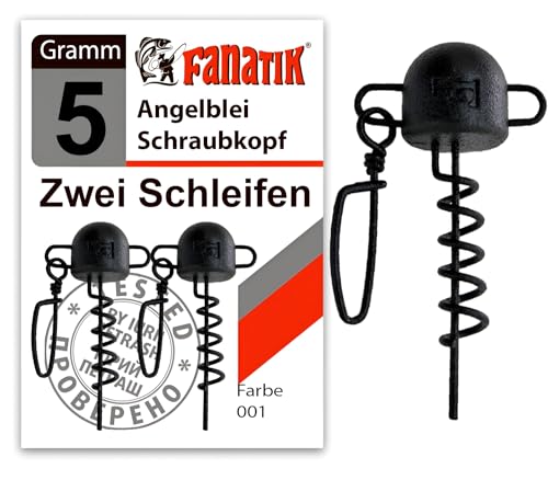 FANATIK Schraubkopf Zwei Schleifen Spirale Set 5 St mit Karabiner Korkenzieher Jig Jigkopf 5g-20g (11 Gramm - 2 Stück, Schwarz) von FANATIK