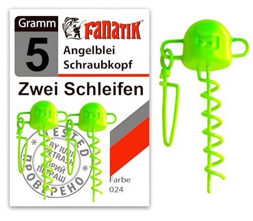 FANATIK Schraubkopf Zwei Schleifen Spirale Set 5 St mit Karabiner Korkenzieher Jig Jigkopf 5g-20g (9 Gramm - 2 Stück, Gelb) von FANATIK