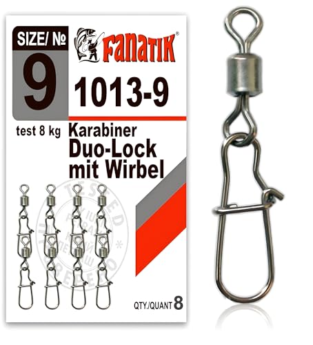 FANATIK Wirbel mit Karabiner Duo-Lock 1013 Gr. 10, 9, 8, 7, 6, 5, 4, 3, 2 Angel Swivel Fast Lock snap (Schwarz, 10: 8+10mm - 8kg - 8stk.) von FANATIK