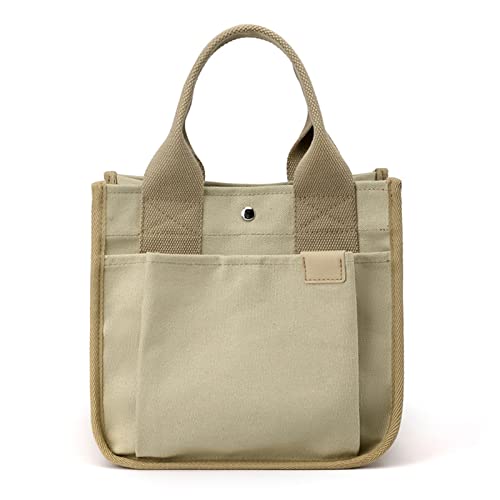 FANDARE Damen Canvas Handtasche Damentasche Multifunktionale Henkeltasche Casual Henkeltaschen Tote Beutel Tragetasche für Schule Arbeit Reise Shopper Khaki von FANDARE