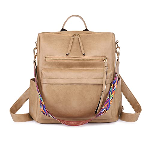 FANDARE Damen Rucksack 3 in 1 Handtasche Mädchen Schulranzen PU Leder Damen-Schultertaschen Handtaschen Schultertasche Reisetasche für Uni Reisen Freizeit Job Schule Büro Daypacks Khaki von FANDARE