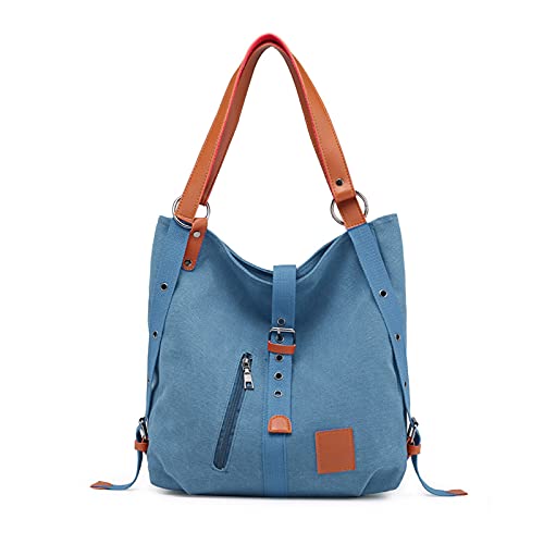 FANDARE Handtasche Damen Umhängetaschen Canvas Schultertasche Rucksack Strandtasche Schultertasche für Mädchen Frauen Alltag Büro Schule Ausflug Shopper Hobo Tasche Blau A von FANDARE