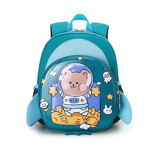 FANDARE Kinderrucksack mit Brustgurt 3D Cartoon Kinder Rucksack mit Leine Mädchen Junge Schulranzen Schultertasche Kindertasche Schulrucksack Kindergarten-Rucksack mit Reflektierender Streifen Grün von FANDARE