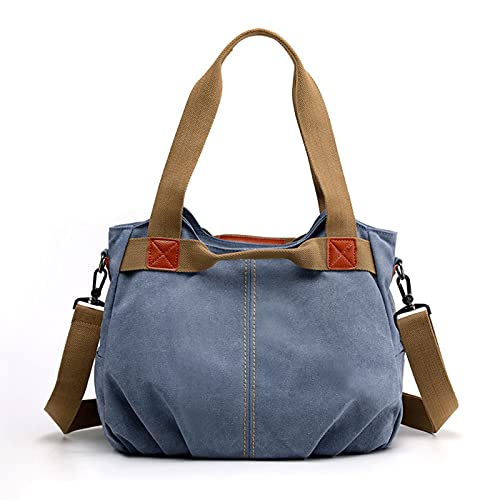 FANDARE Leinwand Handtaschen Schultertasche Damen Umhängetasche Vintage Frauen Arbeitstasche für Shopper Reisen Crossbody Messenger Bag Blau C von FANDARE