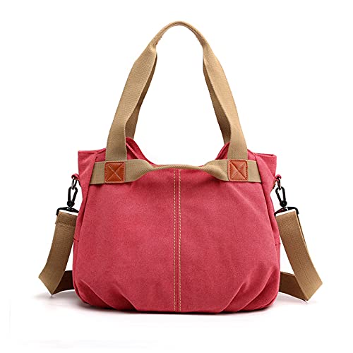 FANDARE Leinwand Handtaschen Schultertasche Damen Umhängetasche Vintage Frauen Arbeitstasche für Shopper Reisen Crossbody Messenger Bag Rot von FANDARE