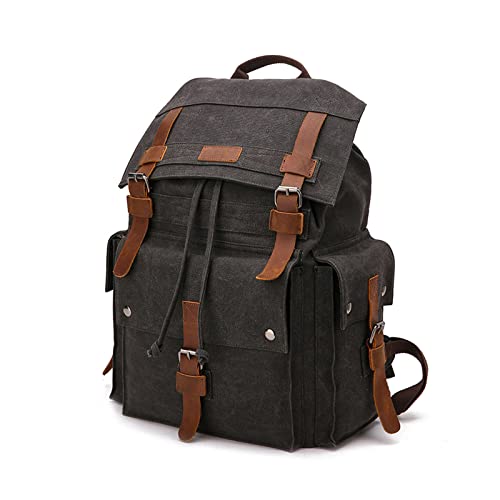 FANDARE Leinwand Wanderrucksack Herren Rucksack Wanderrucksäcke Damen Outdoor Universität Rucksack mit Kordelzug Trekkingrucksack Reiserucksack für Teenager Wandern Bergsteigen Reisen Schwarz von FANDARE