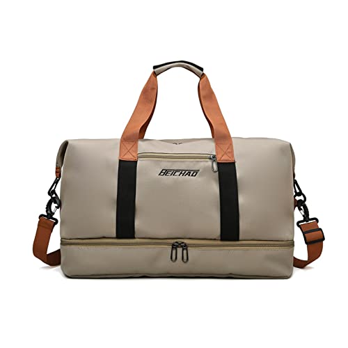 FANDARE Reisetaschen Handgepäck Duffel Tasche Sporttasche Übernachtung Sporttasche Tote Handtasche Damen Herren Weekender Tasche Kliniktasche Schwimmtasche Trainingstasche mit Schuhfach Khaki von FANDARE