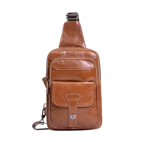 FANDARE Retro Brusttasche Leder Sling Bag Herren Umhängetaschen Schultertasche Wasserresistent Crossover Rucksack Daypacks für Männer Outdoor Reisen Camping Wanderrucksäcke Crossbody PackBraun von FANDARE