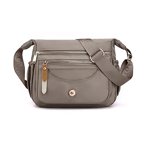 FANDARE Ultraleicht Damen Umhängetasche Nylon Schultertasche Handtaschen Elegant Umhängetasche mit verstellbarem breitem Riemen Frauen zum Umhängen Damentasche Multi-Tasche Messenger Bag Grau von FANDARE