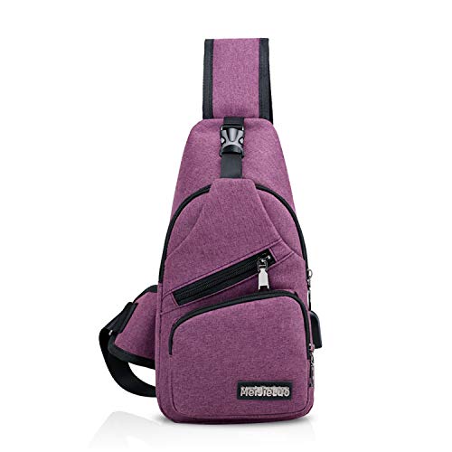 FANDARE Unisex Schultertasche Herren Damen Brusttasche Sling Bag Rucksack mit USB Umhängetasche Sporttasche für Wandern,Abenteuer,Sport, Reisen und Joggen Lila von FANDARE