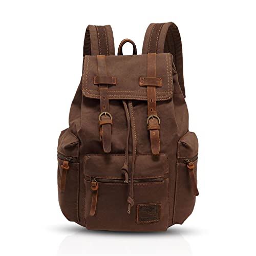 FANDARE Vintage Rucksäcke Schulrucksack Segeltuch Daypacks Ranzen Mädchen Schulranzen für 15.6 Zoll Laptop Taschen Herren Damen Schultasche für Arbeit Wandern Reisen Camping Rucksack Braun von FANDARE