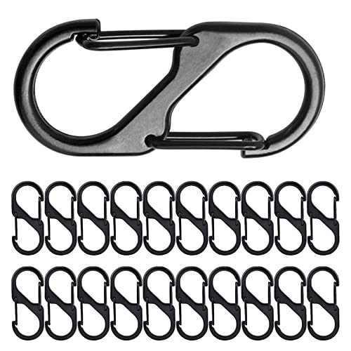 20 Stück S Karabiner Schlüsselanhänger,Karabiner Mini Schwarz Schlüsselanhänger, Aluminiumlegierung Karabinerhaken, S-Form Metall Schnalle Doppelkarabiner, für Wandern, Camping, Reisen von FANNITE