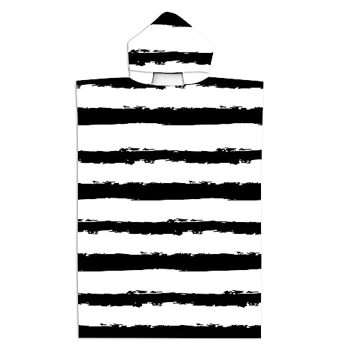FANSU Badeponcho mit Kapuzen für Erwachsene und Kinder, Kapuzen Strandtücher Handtuch mit Snap Button Weich Mikrofaser Schwimmen Bademantel für Mädchen Jungen Teenager (74 * 110cm,Schwarz gestreift) von FANSU