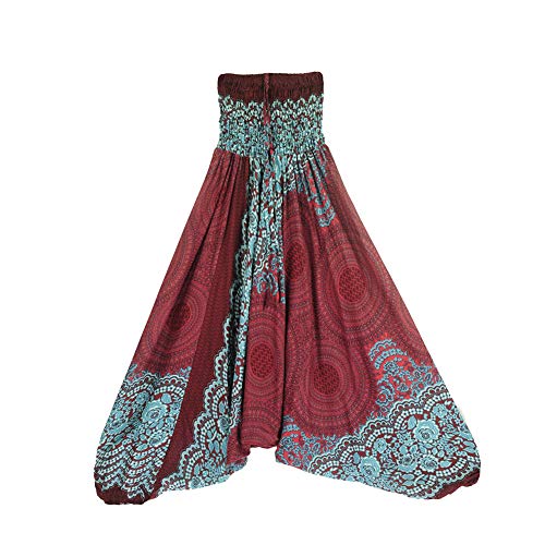 FANSU Damen Haremshose, Yoga Hosen mit Kordelzug Baggy Hippie Boho Hose Hosenrock Aladinhose Pumphose Pluderhosen (one Size,Rotwein) von FANSU