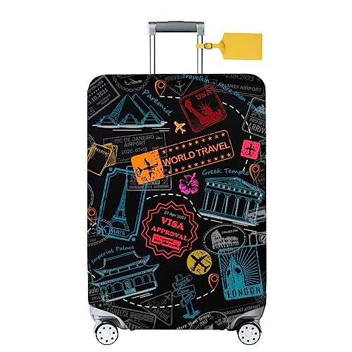FANSU Elastisch Kofferhülle Kofferschutzhülle, 3D Briefmarken Drucken für 18 bis 32 Zoll Reisekoffer Schutzhülle mit Reißverschluss, Elasthan, Waschbar Gepäckabdeckung (M(21-24in),Mehrfarbig) von FANSU