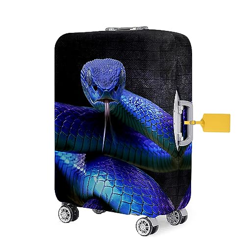 FANSU Elastisch Kofferhülle Kofferschutzhülle, 3D Schlange Drucken Reisekoffer Schutzhülle mit Reißverschluss, Elasthan, Waschbar Gepäckabdeckung - 18 bis 32 Zoll (L(26-28in),Blau) von FANSU