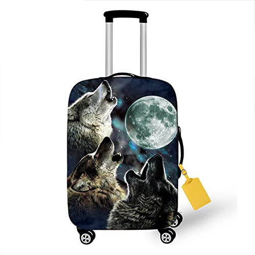 FANSU Elastisch Kofferhülle Kofferschutzhülle, 3D Tier Druck für 18 bis 32 Zoll Reisekoffer Schutzhülle mit Reißverschluss, Elasthan, Waschbar Gepäckabdeckung (XL(29-32in),Wolf) von FANSU