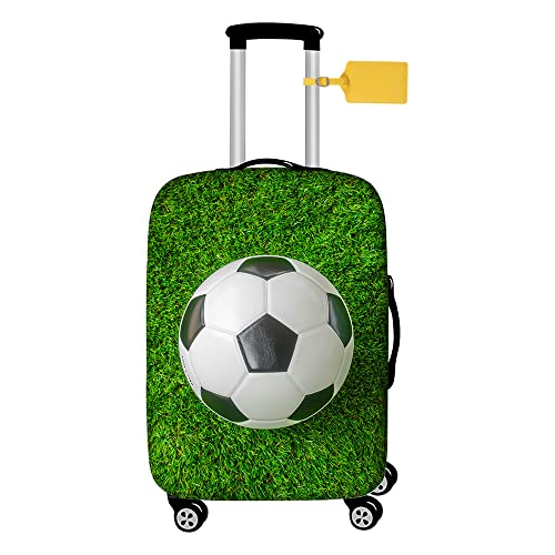 FANSU Elastisch Kofferhülle Kofferschutzhülle, Fußball Druck für 18 bis 32 Zoll Reisekoffer Schutzhülle mit Reißverschluss, Elasthan, Waschbar Gepäckabdeckung (XL(29-32in),Grün) von FANSU