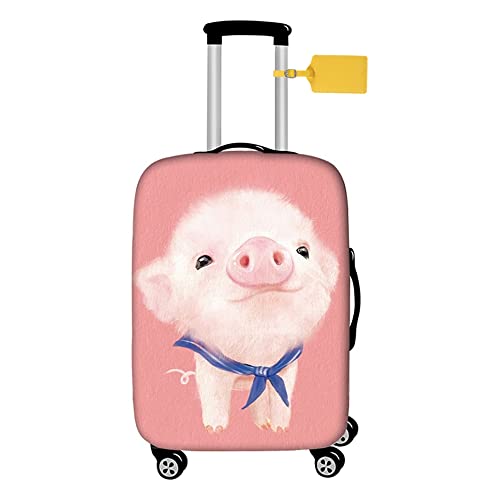 FANSU Elastisch Kofferhülle Kofferschutzhülle, Karikatur Tier Stil Reisekoffer Schutzhülle mit Reißverschluss, Elasthan, Waschbar Gepäckabdeckung - 18 bis 32 Zoll (M(22-25in),Rosa Schwein) von FANSU