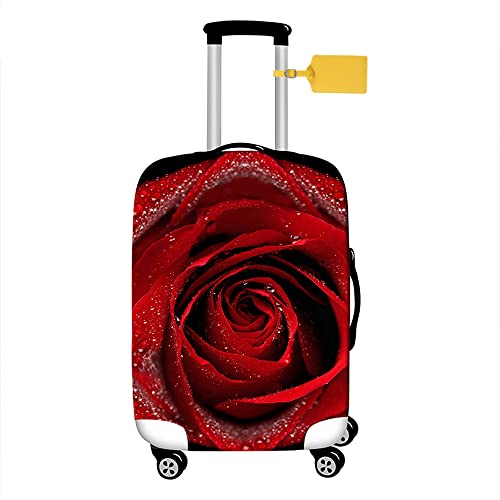 FANSU Elastisch Kofferhülle Kofferschutzhülle, Rosen Blumen Drucken Reisekoffer Schutzhülle mit Reißverschluss, Elasthan, Waschbar Gepäckabdeckung - 18 bis 32 Zoll (L(26-28in),Rot) von FANSU