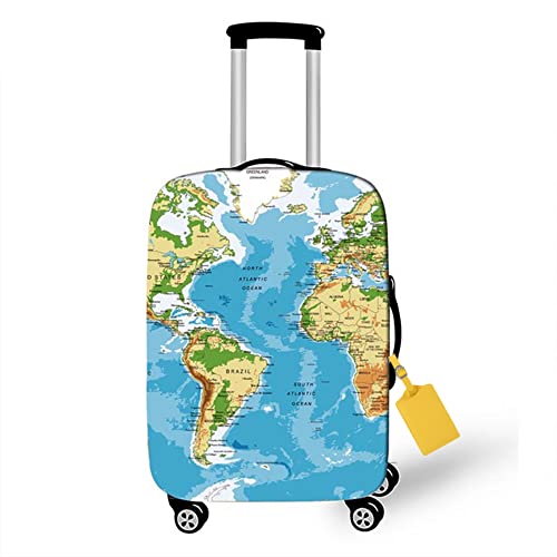 FANSU Elastisch Kofferhülle Kofferschutzhülle, Welt Erde Druck für 18 bis 32 Zoll Reisekoffer Schutzhülle mit Reißverschluss, Elasthan, Waschbar Gepäckabdeckung (XL(29-32in),Blau) von FANSU