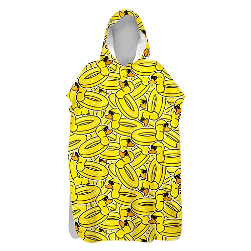 FANSU Handtuch Poncho Mikrofaser Andern Sie Robe,Surfen Wechseln Handtuch Robe mit Kapuze,Schwimmen Schnorchel Strand Poncho für Kinder Erwachsene (80x145cm,Ente) von FANSU