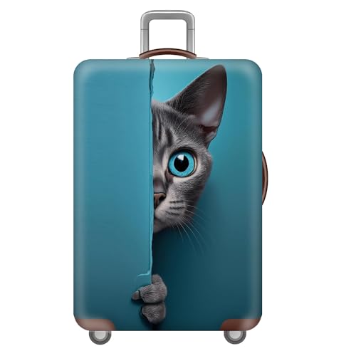 FANSU Kofferhülle Kofferschutzhülle, 3D Katze Drucken Elastisch Reisekoffer Schutzhülle mit Reißverschluss, Waschbar Gepäckabdeckung - 18 bis 32 Zoll (Blau,S(18-21in)) von FANSU