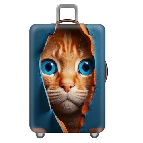 FANSU Kofferhülle Kofferschutzhülle, 3D Katze Drucken Elastisch Reisekoffer Schutzhülle mit Reißverschluss, Waschbar Gepäckabdeckung - 18 bis 32 Zoll (Navy blau,XL(29-32in)) von FANSU