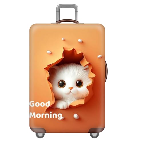 FANSU Kofferhülle Kofferschutzhülle, 3D Katze Drucken Elastisch Reisekoffer Schutzhülle mit Reißverschluss, Waschbar Gepäckabdeckung - 18 bis 32 Zoll (orange,M(22-25in)) von FANSU