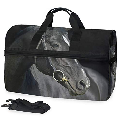 FANTAZIO Sporttasche mit Kette Schwarz Pferd Sporttasche Reisetasche Reisetasche mit verstellbarem Riemen von FANTAZIO
