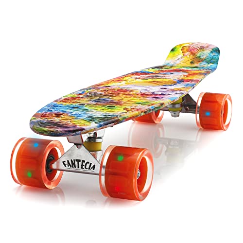 FANTECIA 22" Zoll komplettes Mini Kunststoff Skateboard, Cruiser Skateboard für Kinder Alter 6-12, Skateboard für Jugendliche/Anfänger/Kinder. von FANTECIA