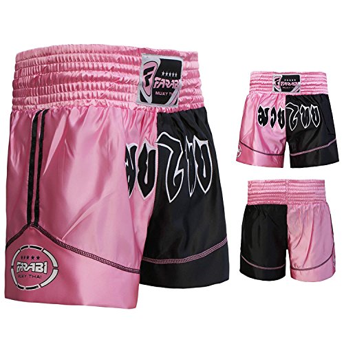 Farabi Sports Muay Thai Short for MMA, Muay Thai, Boxen Kickboxen Kampfsport Shorts Muay Thai Shorts (Pink/Black, L) von Farabi Sports