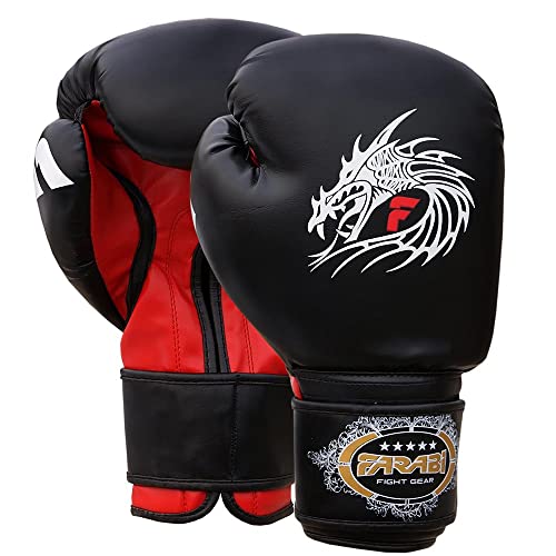 Farabi Boxing Gloves for Training Punching Sparring (Black Dragon, 10-oz) von Farabi Sports