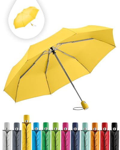FARE Mini-Taschenschirm (gelb) - 18 Farben Premium-Regenschirm öffnet-schließt-automatisch - flexibel windsicher stabil wasserdicht Markenschirm von FARE