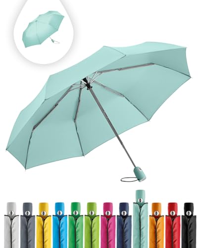 FARE Mini-Taschenschirm (minzgrün) - 18 Farben Premium-Regenschirm öffnet-schließt-automatisch - flexibel windsicher stabil wasserdicht Markenschirm von FARE
