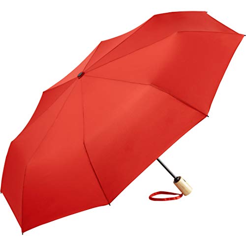 FARE ÖkoBrella nachhaltiger Bambus-Taschenschirm ökologischer Regenschirm; Bezug aus recycelten Kunststoffen; Doppelautomatik (öffnen/schließen); stabiler Bambus-Griff; Windsicher (Rot) von FARE